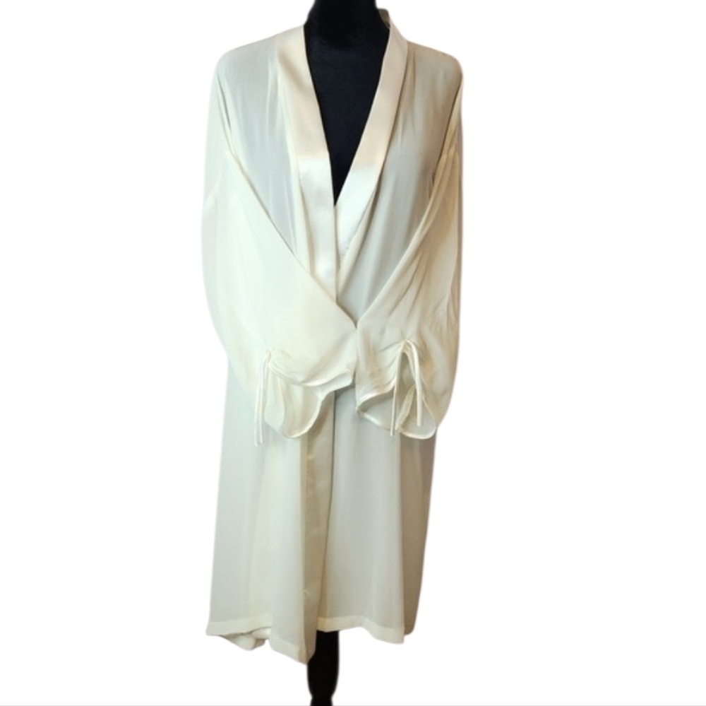 DENTELLE Sheer Robe in Ivory with a Crepe Satin Trim, size L